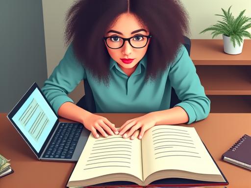 صورة توضيحية للتوعية المالية، تظهر شخص يدرس كتب مالية
